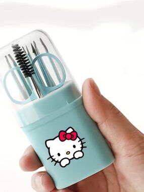 Hello Kitty 6-Piece Precision Grooming Kit Eyebrow Trimmer, Lash Curler Scissors